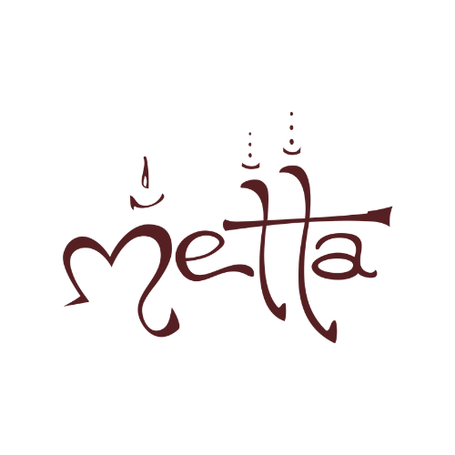 Logo of Metta over a background of tattooed arms massaging a back with hot stones