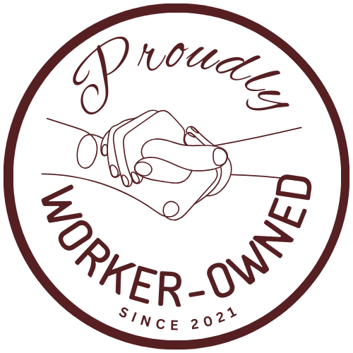 Badge features Proudly Worker-owned business since 2021